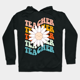 Groovy Teacher Smile Face Daisy Flower Lover School Hoodie